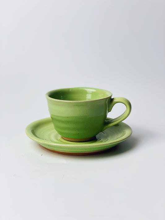 日本製美濃燒 綠色杯碟套裝 | Japanese Mino Ware Green Mug and Plate Set